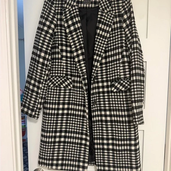Primark Black and White Houndstooth Pea Coat - Picture 3 of 5